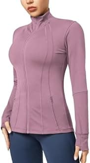 QUEENIEKE Women's Slim Fit Running Jackets - Long Sleeves Athletic Workout Gym Tops with Back Mesh Vent & Thumb Holes