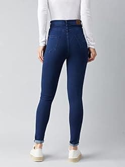 Miss Chase, Miss Chase Women's Blue Slim Fit High Rise Regular Length Highly Distressed Embellished Ripped Denim Stretchable Jeans, Women, Jeans