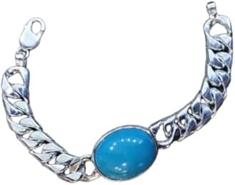 Gorgeous Gems & Jewellery Gems Natural Turquoise Gemstone Men's Bracelet in Sterling Silver - Handcrafted Men's Jewelry/Astrological Power Piece/Salman Khan Inspired Bracelet/Feroza Stone Elegance
