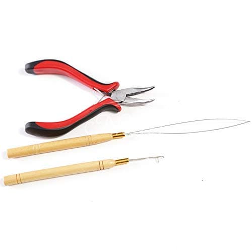 3 Pc Kit for Micro Ring Link Hair and Feather Extensions: Pliers, Micro Pulling Needle, and Loop Threader