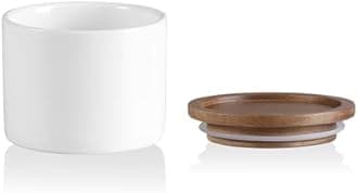 Sweejar Kitchen Canisters Ceramic Food Storage Jar, Stackable Containers with Airtight Seal Wooden Lid for Serving Ground Coffee, Tea, Sugar, Spice and More - 5 Fl Oz(White Acacia)