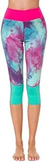 Sugar Pocket Women's Workout Capri Yoga Pants 3/4 Printed Running Leggings S (Cyan-Green)