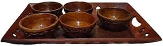 Wooden Tray with Bowl Set ((Set of 5 Bowl with 1 Tray)) Serving Tray with Bowl Best for Kitchen & Dining Area