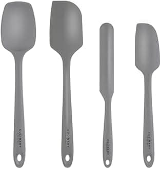 Grey Silicone Spatula Set – Non Stick High Heat Resistant Kitchen Utensils – 608F – Sturdy Steel Core – Spreader, Scraper, Spoonula Spatulas – 4 Piece Utensil Set - Gift Box and Bonus Recipe Ebook!