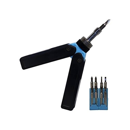 Cedar Creek Mini Ratcheting Multi-Bit Precision Screwdriver with 8 Bits, Black/Blue