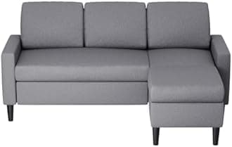 Shintenchi Small Sectional Couch Sofas, 3 Seat L Shape Sofa with Ottoman, Fabric Upholstered Convertible Sofa Couches, Small Couch for Apartments, Living Room and Office (Dark Grey)