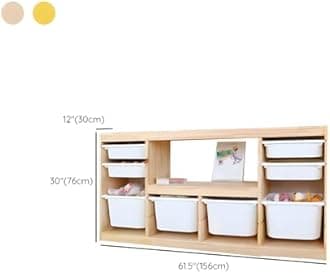 LITFAD Wooden Closed Back Bookshelf Freestanding Bookcase Modern Display Cabinet Shelf with Drawers Toy Storage Cabinet for Bedroom, Living Room - 61" L x 12" W x 30" H Yellow