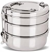 neelam Stainless Steel 26 Gauge, Clip Carrier Lunch Box 3 Containers, 2100 ml, Ideal for Storing Food, Durable Quality, Perfect for Daily Uses, Durable & Elegant Storage, Size 9 * 3 Tiffin Box