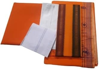 GUGGU Men's 5-Piece Pandit Dhoti Kurta Set, White color | Unstitched Kurta,Angocha,Vest,Hanky. (Best item for shradh or diwali)(Pitru Paksha) Best package for pandit ji. (Yellow-Kurta-Dhoti, Cotton)