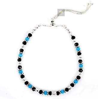 Nemichand Jewels Sterling Silver Nazariya Firozi Black Crystal 925 Pure Silver Bracelet for Women (Adjustable)