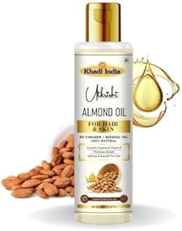 Utkrisht Khadi Pure Almond Oil for Body, Skin & Hair 100ml | Ayurvedic Herbal Oil for Glowing Skin, Soft & Shiny Hair | Non-Sticky, Paraben & Mineral Oil Free | For All Hair Types | For Men & Women