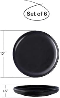 BonNoces Matte Black Porcelain Dinner Plate, 10-Inch Large Elegant Round Serving Plate Set Perfect for Steak, Pasta, Dessert and Salad, Set of 6