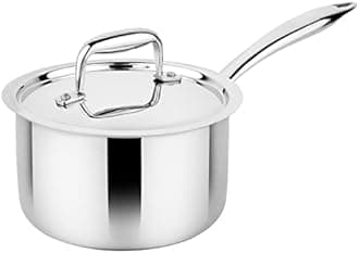 Prabha Prima Saucepan with Lid, Stainless Steel, Kitchen Sauce Pan Utensils, 14cm, 1.2L, Sauce Pan Container, Induction and Gas Stove Suitable