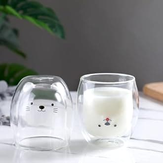 Cat Mug Cute Mugs Glass Double Wall Insulated Glasses Womens Birthday Gifts Espresso Cup, Coffee Cup, Tea Cup, Milk Cup, Best Gift for Office and Personal (Cat)