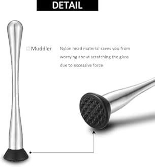 Homestia Muddler for Cocktails, Silver Slim Waist Design, 10'' Stainless Steel Muddler Tool for Bar and Drink, Bar Tool for Mixing Fruit Drinks Cocktails DIY Drink Wine Juice Barware Mixer Tool
