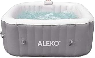 ALEKO Inflatable Hot Tub Spa with 1200W Heater & 130 Bubble Jets - Portable Hot Tub with Digital Controls, Filter Pump & Cover - Gray, 160 Gal - 4 Person (Square)