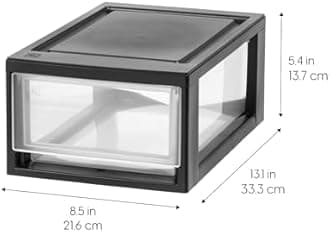 Iris Ohyama, Compact Plastic Stacking Storage Drawer Unit, Black, Easy-Pull Drawers, 4 Pack, 7 L, File Organiser, For Office, School, Stationary, BPA Free, Chest, Tower, BPA free, MSD-1