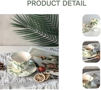 Vintage Floral Porcelain Tea Cup and Saucer Set with Spoon, Gold Trim, 6.4 oz – Set of 1, Green – Tea & Espresso & Coffee Cups (1, White Camellia)