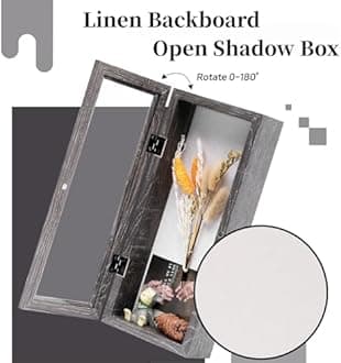 Muzilife 12.5x5 Shadow Box Picture Frame - 2.16" Deep Wood & Glass Display Case Ready to Hang Memory Box Baby Sports Memorabilia, Wedding, Tickets, and Photos, Texture Gray