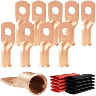 10pcs 8 Awg - 1/4" (M6) Sanuke Wire Lugs Ring Terminal Connectors Ends Heavy Duty for Battery Cable Lug Wire Electrical Eyelets with 3:1 Dual Wall Adhesive Heat Shrink