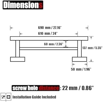 JQK ダブルタオルバー 24インチ 304ステンレススチール 厚手 0.8mm バスルーム用 タオルホルダー つや消し壁取り付け 全長27.16インチ 2パック TB100L24-BN-P2