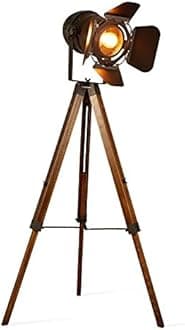 Decoluce Vintage Tripod Floor Lamp, Height Adjustable Wooden Camera Tripod Rotatable Spotlight Tall Standing Light, Nostalgic Cinema Lamps for Living Room, Bedroom, Studios Decor(Black)