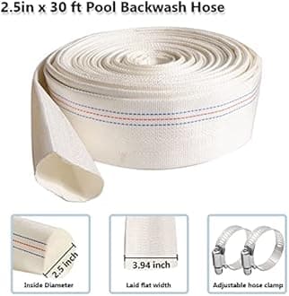 QuQuyi 2.5" x 30 FT Heavy Duty Reinforced PVC Swimming Pool Backwash Hose, General Purpose Lay-Flat Water Discharge pipe for Water Transfer Applications, White