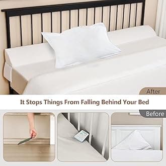 Vekkia King Bed Wedge Pillow for Headboard/Wedge Pillow Headboard/Bed Gap Filler/Headboard Pillow,Pillow Wedge for Headboard Gap0-3.5",Stop Loosing Your Pillows,Phone&Glasses(White 76"x6.5"x4.5")
