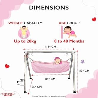 TINYTYKE Automatic Cradle for Baby - Electric Swing Cradle with Adjustable Speed - Fully-Foldable Frame with Pink Cloth and Mosquito Net - Baby Palna/Jhula for Kids of 0 to 3 Years - Carry Upto 20kgs