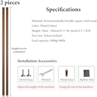 Wall Partition Room Divider Floor to Ceiling Wooden Slats - Screen Partition Post Living Room Simple Modern Entrance Restaurant Office Hollow Decor Column ( Color : Wood 2Pcs , Size : 160cm/63in/5.24f