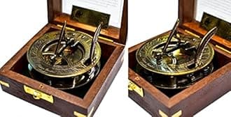 SAILOR'S ART Hatton Garden London Antique Brass Sundial Watch Compass Box with Wooden Box, Antique Items, Direction Compass