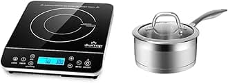 Duxtop Portable Induction Cooktop, Countertop Burner, Silver 9600LS/BT-200DZ & Professional Stainless Steel Sauce Pan with Lid, Kitchen Cookware, 1.6 Quart