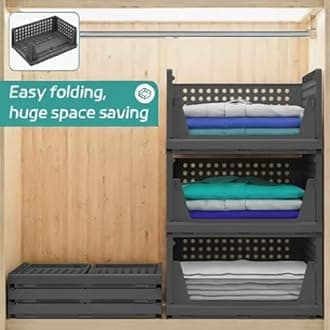 MECHDEL | Wardrobe Organizer For Clothes | Cupboard Organizer | Foldable Shirt Stacker Box | Cloth Box for Almirah | Closet Storage Basket |Plastic Stackable Closet Organizer (Grey, 2PCS)