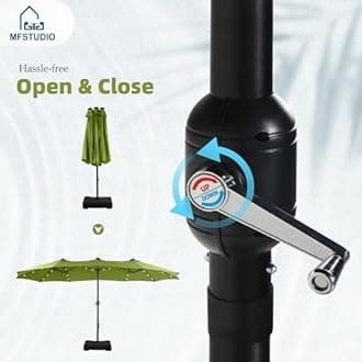MFSTUDIO 15ft Double Sided Patio Umbrella with Solar Lights, Outdoor Large Umbrellas with Crank Handle and 36 LED Lights, Rectangular Market Umbrella with Base Included for Deck Pool Shade, Lime Green