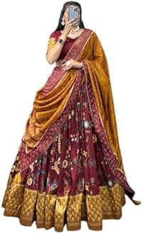 Womens' Wear Tussar Silk With Patola Printed Lehenga Choli Patola Print With Foil Work Chaniya Choli