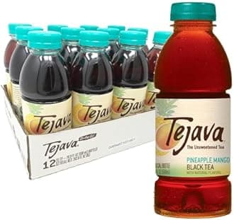 Tejava Pineapple Mango Black Iced Tea, 12 Pack, 16.9oz PET Bottles, Unsweetened, Non-GMO, Kosher, No Sugar or Sweeteners, No calories, No Preservatives, Brewed in Small Batches