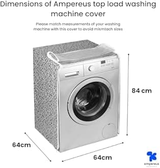 AMPEREUS® Front Load Washing Machine Cover 8 to 10 kg (64Cm x64Cm x84Cm ), Waterproof & Dustproof, Durable Polyester Protection, Compatible with LG, Shields Against Dust, Moisture & Scratches (Black)