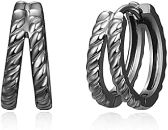 Black Hoop Earrings Men 925 Sterling Silver Hypoallergenic Huggie Hoop Earrings Jewellery Gifts for Sensitive Ears