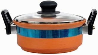 Vaghbahtt Clay Kadai/Earthen Kadai/Clay Pots for Cooking(1lit, Used on lpg, for Healthy Cooking) (Brown)