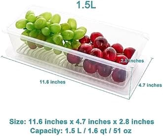 Clazkit Plastic Food Storage Containers,Fridge Organizer For Keep Fruits, Vegetables, Meat, Fish Fresh And Dry-1500 Ml - Pack Of 2, Transparent