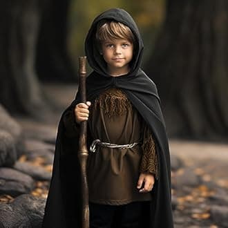 Renaissance Costume for Boys Kids Medieval Cloak With Hood Halloween Ranger Wizard Elven Hooded Cape Robe