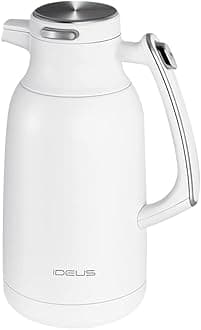 Ideus68 oz Stainless Steel Thermal Coffee Carafe, Double Wall Insulated Vacuum Flask, Water Coffee and Beverage Dispenser, 12 Hour Heat 24 Hour Cold Retention (White)