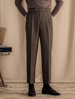 Mens Pants Tweed Herringbone Vintage Dress Pant Trousers Regular Fit Suit Pants for Men