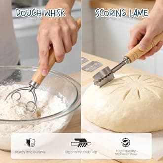 RORECAY Bread Banneton Proofing Basket Set, 9 Inch Round & 10 Inch Oval Cane Sourdough Baskets with Dough Whisk Lame Dough Scraper Bowl Scraper Silicone Brush Sourdough Bread Baking Supplies