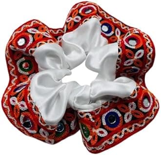 GenericNavratri Special Hair Accessories Scrunchies Hair Bow Bun Tie Shell Kutchi Work lace