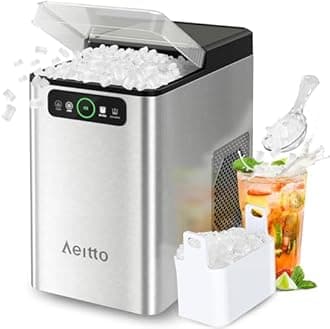 Aeitto Nugget Ice Maker 40Lbs/24H, Countertop Soft Chewable Ice Pebble Ice Machine, One-Click Operation, Auto Self-Cleaning Ice Makers with Scoop&Basket for Home, Office, Kitchen, (Stainless Silver)