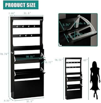 Shoe Cabinet for Entryway with 3 Flip Drawers, Black Tall Wood Shoe Storage Cabinet with Coat Rack, Narrow Hidden Slim Freestanding Shoe Rack Organizer, 2 in 1 Hall Tree for Living Room, Hallway
