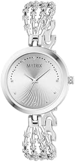 Matrix Stainless Steel Daisy Collection | Stone Studded Silver Dial With Stone Studded Bracelet Chain Analog Watch For Women & Girls, Bandcolor-Silver