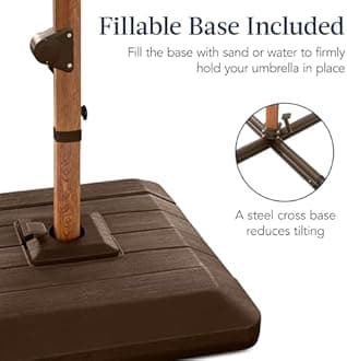 Best Choice Products 10ft Square Cantilever Patio Umbrella w/Base Included, Woodgrain Pattern Pole & Solar LED Lights, 360-Rotation, Offset Hanging Outdoor Shade - Green