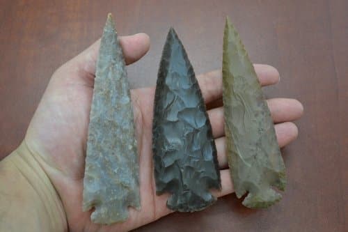 3 Pcs Assort Agate Stone Spearhead Arrowhead Point 4 1/2" - 5"